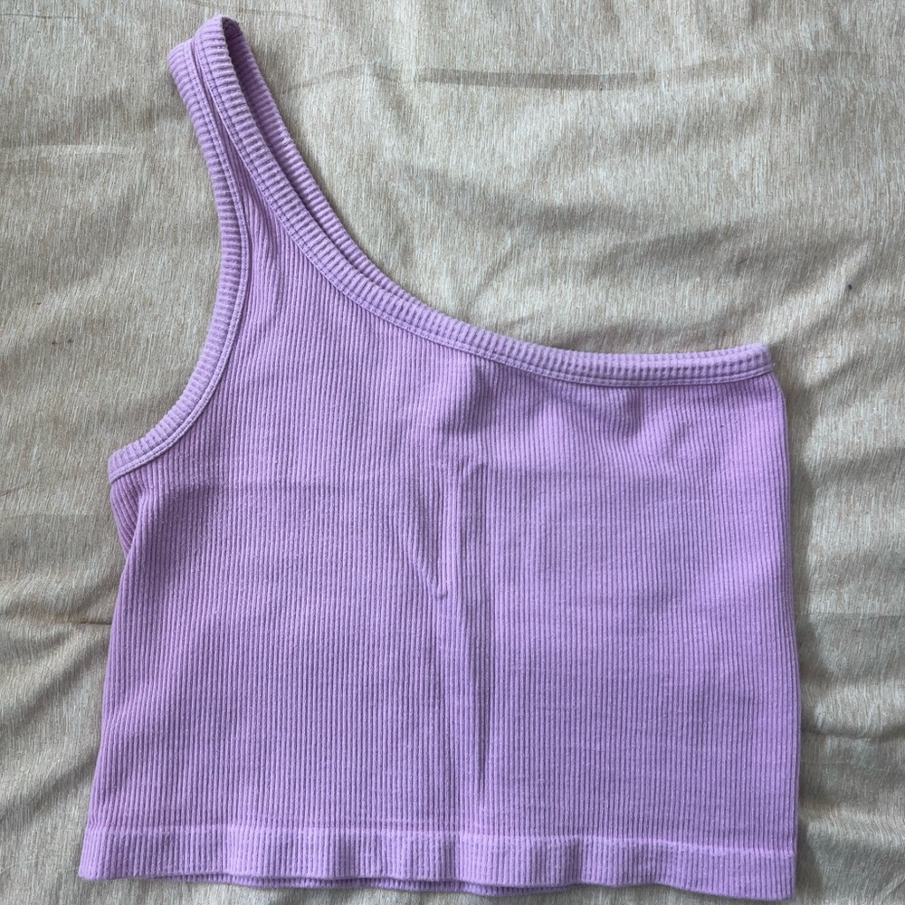 One-Shoulder Ribbed Crop Top - Lilac/Pink